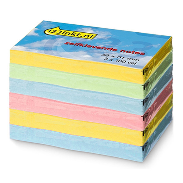 123inkt 123encre notes repositionnables multipack 38 x 51 mm (jaune/vert/bleu/rose)  301115 - 1