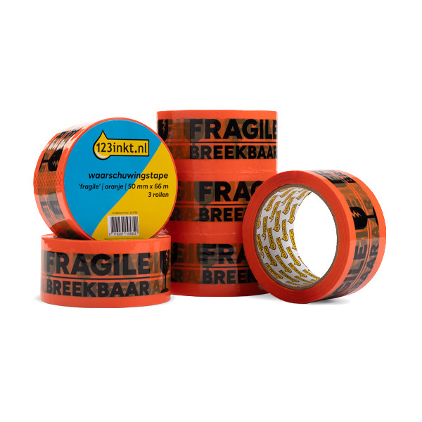 123inkt 123encre ruban d'avertissement 'Fragile' 50 mm x 66 m (6 rouleaux) - orange  301985 - 1