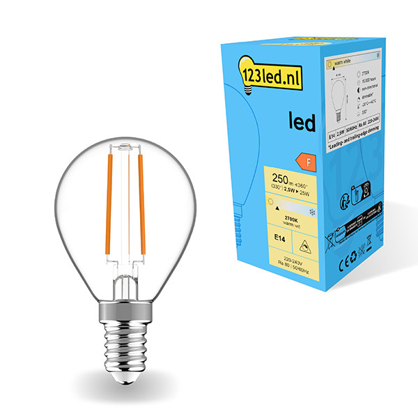 123inkt 123led E14 ampoule LED à filament sphérique dimmable 2700K 2,5W (25W)  LDR01892 - 1