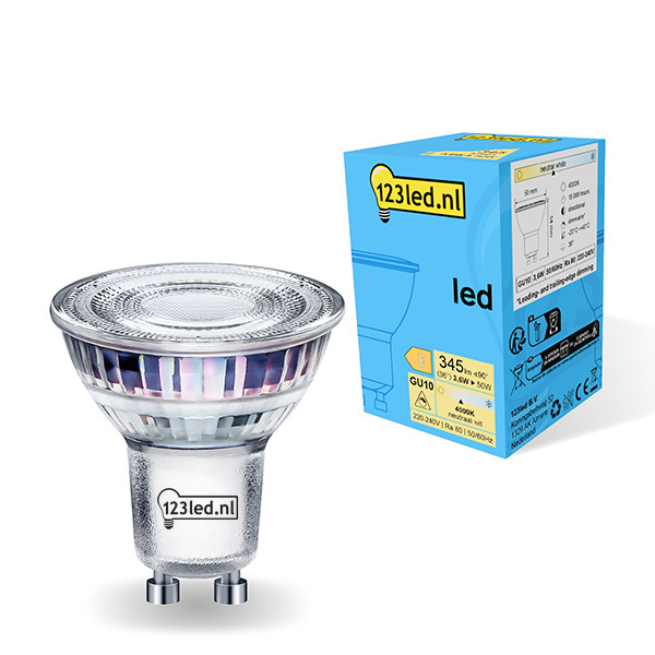 123inkt 123led GU10 spot LED verre dimmable 4000K 3,6W (50W) 73024900c LDR01730 - 1