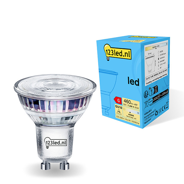123inkt 123led GU10 spot LED verre dimmable 4000K 7,4W (65W)  LDR01736 - 1