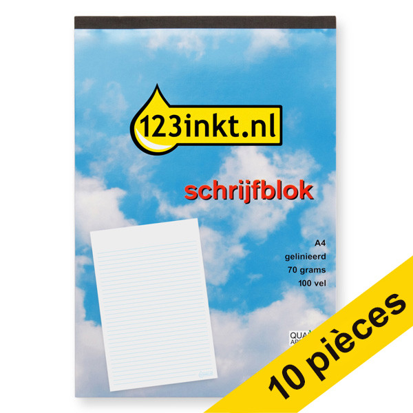 Offre : 10x 123encre bloc-notes A4 ligné 70 g/m² 100 feuilles 123inkt