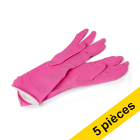 Offre : 5x gants de ménage taille L - rose/jaune
