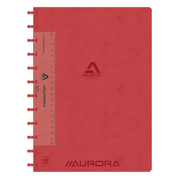 Aurora Adoc cahier ligné avec règle A4 72 feuilles - rouge 6811.744R 330088 - 1