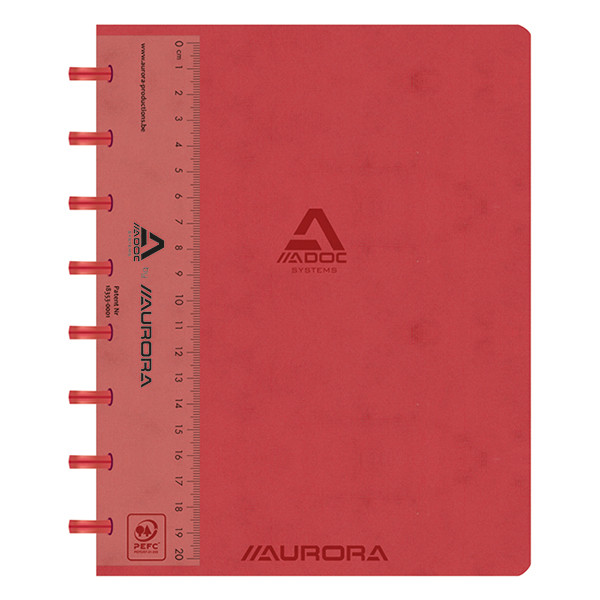 Aurora Adoc cahier ligné avec règle A5 72 feuilles - rouge 3811.741R 330082 - 1