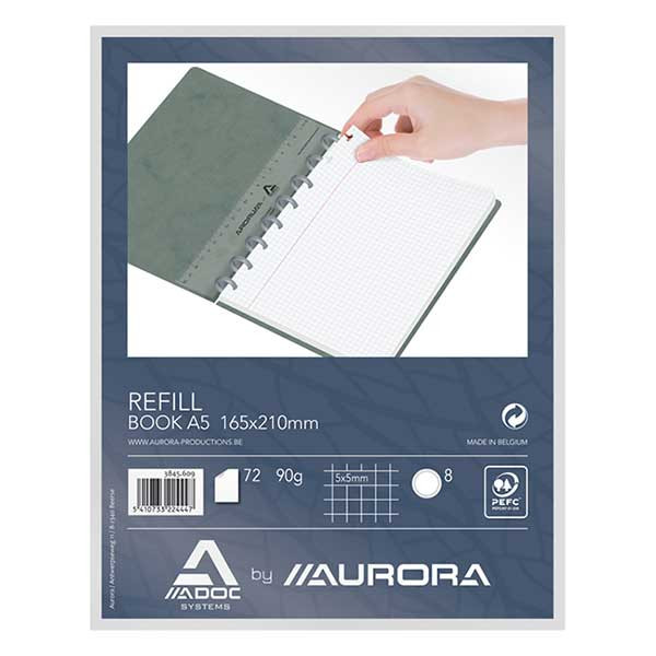 Aurora Adoc recharge pour cahier A5 quadrillé 5 mm 72 feuilles 3845.609 330038 - 1