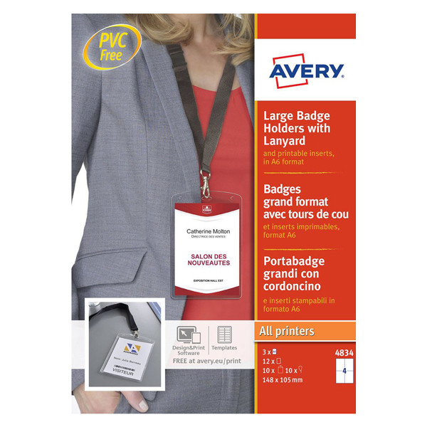 Avery zweckform 4834 ensemble de porte-badge avec lacet textile 105 x 148 mm (10 pièces) 4834 212776 - 1