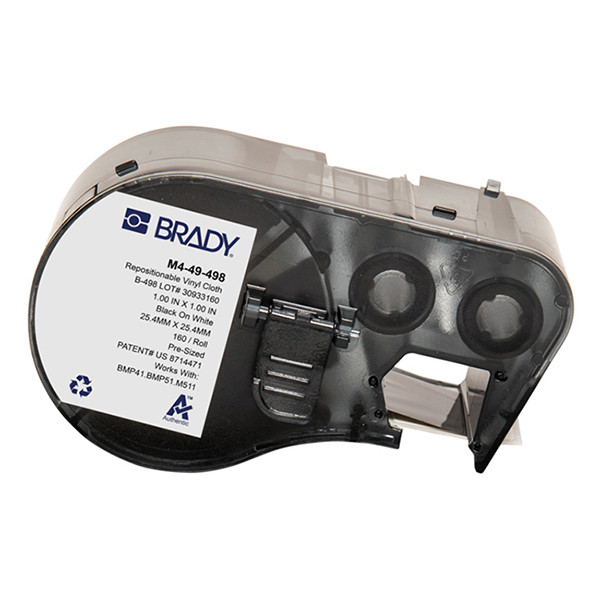 Brady M4-49-498 étiquettes en tissu vinyle repositionnables 25,4 mm x 25,4 mm (d'origine) - noir sur blanc M4-49-498 148276 - 1