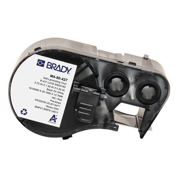 Brady M4-90-427 étiquettes en vinyle laminé 38,1 mm x 12,7 mm x 19,05 mm (d'origine) - noir sur blanc/transparent M4-90-427 148126 - 1