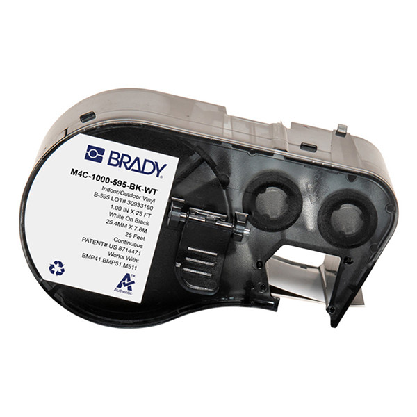 Brady M4C-1000-595-BK-WT étiquettes en vinyle 25,40 mm x 7,62 m (d'origine) - blanc sur noir M4C-1000-595-BK-WT 147968 - 1