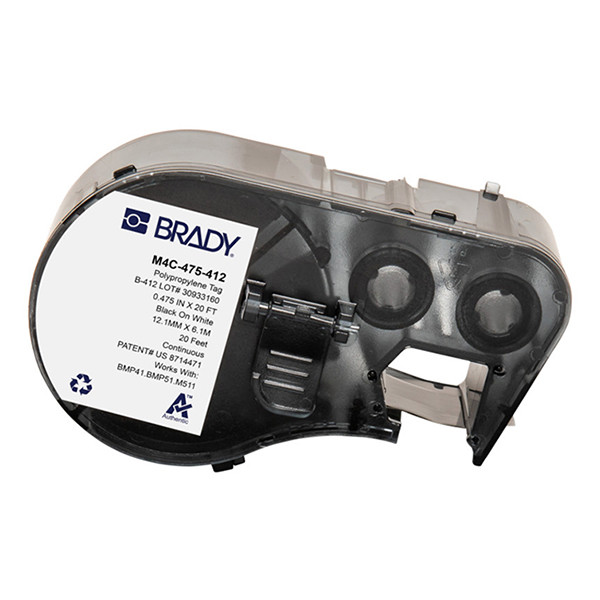 Brady M4C-475-412 tags en polypropylène 12,07 mm x 6,1 m (d'origine) - noir sur blanc M4C-475-412 148330 - 1