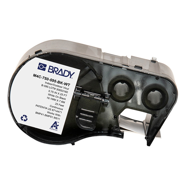 Brady M4C-750-595-BK-WT ruban vinyle 19,05 mm x 7,62 m (d'origine) - blanc sur noir M4C-750-595-BK-WT 148382 - 1