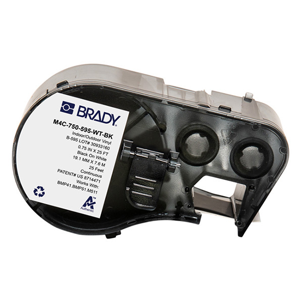 Brady M4C-750-595-WT-BK étiquettes en vinyle 19,05 mm x 7,62 m (d'origine) - noir sur blanc M4C-750-595-WT-BK 147977 - 1