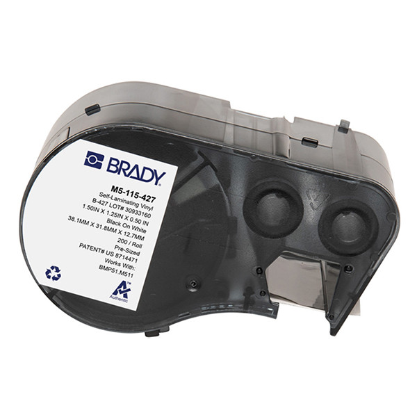 Brady M5-115-427 étiquettes en vinyle laminé 31,75 mm x 38,1 mm x 12,7 mm (d'origine) - noir sur blanc/transparent M5-115-427 148148 - 1