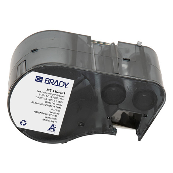 Brady M5-119-461 étiquettes en polyester laminé 38,1 mm x 95,25 mm x 31,75 mm (d'origine) - noir sur blanc/transparent M5-119-461 148144 - 1