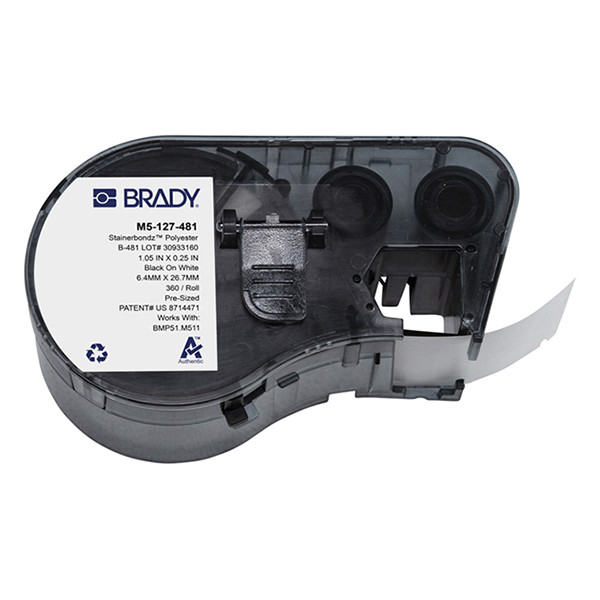 Brady M5-127-481 étiquettes en polyester 26,67 mm x 6,35 mm (d'origine) - noir sur blanc M5-127-481 147988 - 1