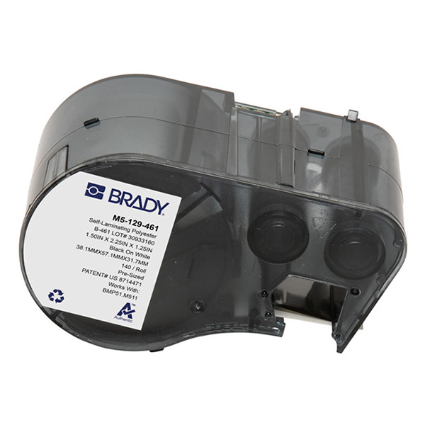Brady M5-129-461 étiquettes en polyester laminé 38,1 mm x 57,15 mm x 31,75 mm (d'origine) - noir sur blanc/transparent M5-129-461 148140 - 1