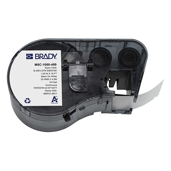 Brady M5C-1000-499 étiquettes en tissu nylon 25,4 mm x 4,88 m (d'origine) - noir sur blanc M5C-1000-499 148238 - 1