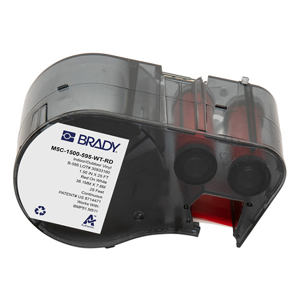 Brady M5C-1500-595-WT-RD ruban vinyle 38,1 mm x 7,62 m (d'origine) - rouge sur blanc M5C-1500-595-WT-RD 148212 - 1