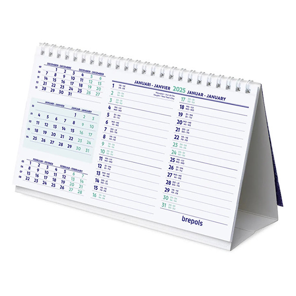 Brepols calendrier de bureau 2025 21 x 12,5 cm (4 langues) 1.851.9900.00.4.0 261421 - 1