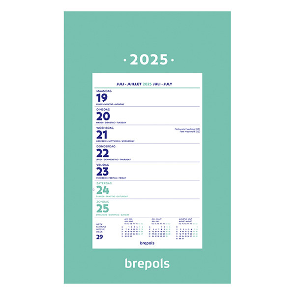 Brepols calendrier sur plaque 1 semaine 2025 19 x 31 cm (4 langues) 1.850.9900.00.6.0 261423 - 1