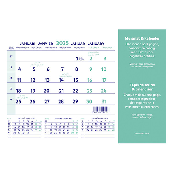 Brepols calendrier tapis de souris 2025 (4 langues) 1.841.9900.00.0.0 261418 - 1