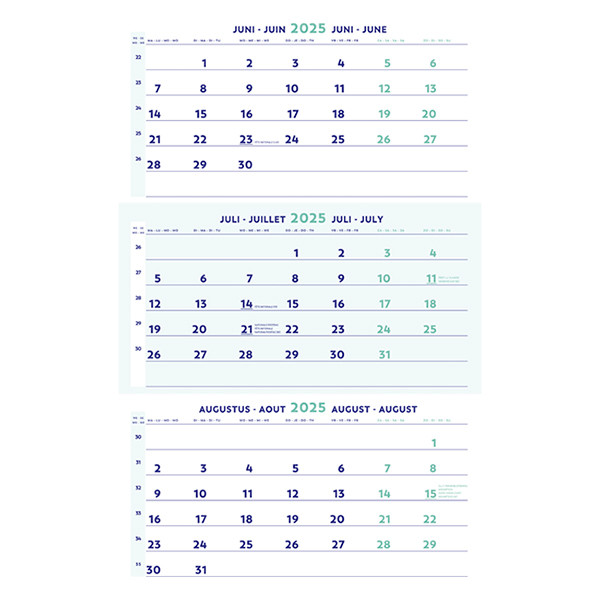 Brepols calendrier trimestriel 2025 30 x 60 cm (4 langues) 1.854.9900.00.8.0 261426 - 1