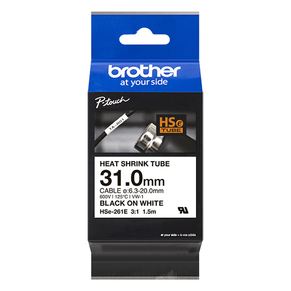 Brother HSe-261E étiquette pour gaine thermorétractable 31 mm (d'origine) - noir sur blanc HSE261E 350634 - 1