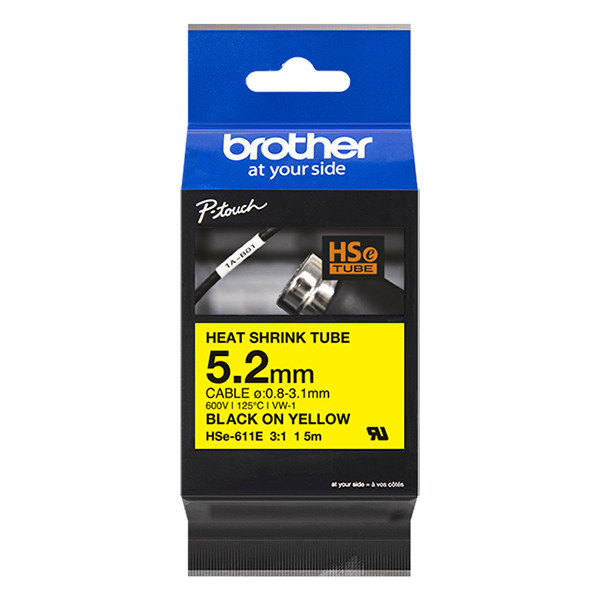 Brother HSe-611E étiquette pour gaine thermorétractable 6 mm (d'origine) - noir sur jaune HSE611E 350636 - 1