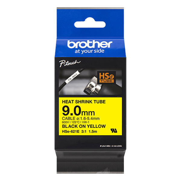 Brother HSe-621E étiquette pour gaine thermorétractable 9 mm (d'origine) - noir sur jaune HSE621E 350638 - 1