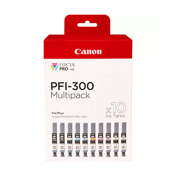 Multipack 10 cartouches d'encre Canon PFI-300 MBK/PBK/CO/GY/R/C/M