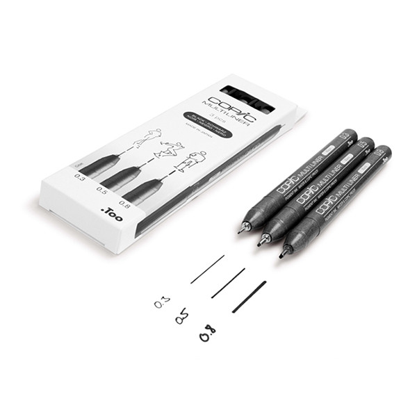 Copic Multiliner jeu de stylo-feutre pointe fine (0,3- 0,8 mm) 3 pièces - noir 22075630 311017 - 2