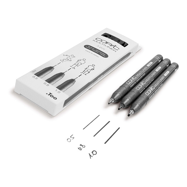 Copic Multiliner jeu de stylo-feutre pointe fine (0,5- 1 mm) 3 pièces - noir 22075632 311018 - 2