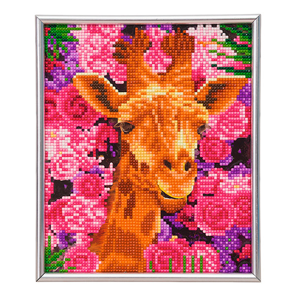 Crystal Art broderie diamant photo avec cadre 21 x 25 cm - Girafe & Fleurs CAM-26 400936 - 1