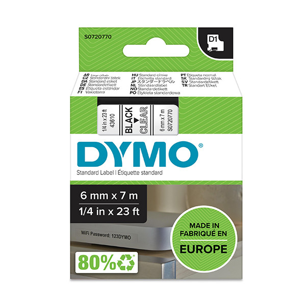 DYMO Cassette D1 (45021) ruban nylon impression blanc sur fond noir 12mmx7m  pour étiqueteuse Dymo