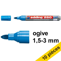 Offre: 10x Edding 250 marqueur pour tableau blanc (1,5 - 3 mm ogive) - bleu clair
