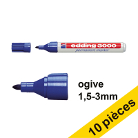 Offre : 10x Edding 3000 marqueur permanent (1,5 - 3 mm ogive) - bleu