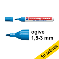 Offre : 10x Edding 3000 marqueur permanent (1,5 - 3 mm ogive) - bleu clair