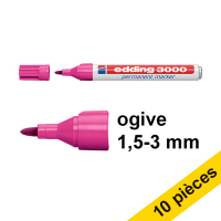 Offre : 10x Edding 3000 marqueur permanent (1,5 - 3 mm ogive) - rose