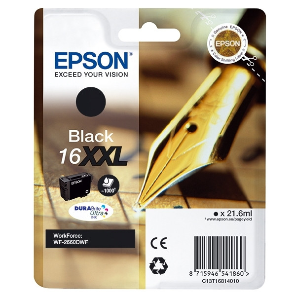 Epson 16XXL Epson (T1681) cartouche d'encre noire capacité extra-haute (d'origine) C13T16814010 C13T16814012 026670 - 1