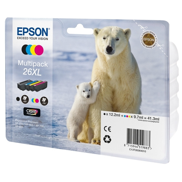 Epson 26XL (T2636) cartouche pack de 4 couleurs à haute capacité (d'origine) C13T26364010 C13T26364012 C13T26364020 026518 - 1