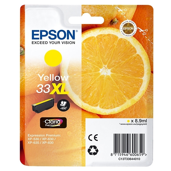Epson 33XL (T3364) cartouche d'encre jaune à haute capacité (d'origine) C13T33644010 C13T33644012 902484 - 1