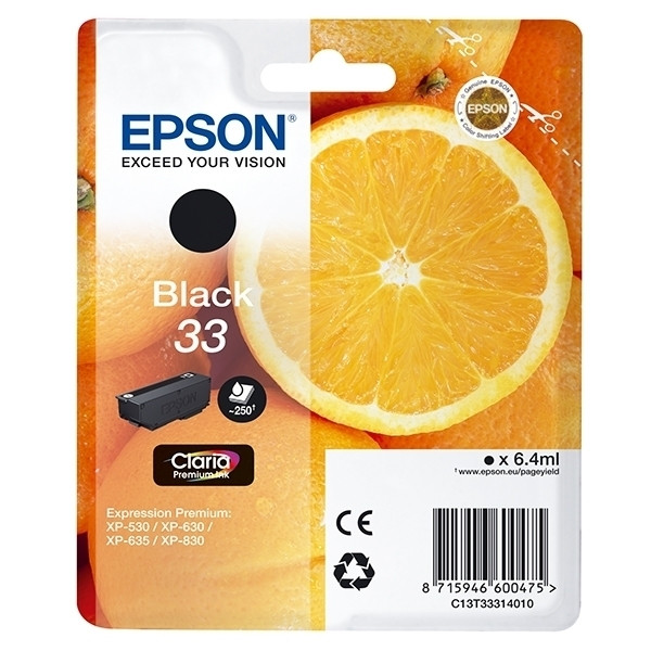 Epson 33 (T3331) cartouche d'encre noire (d'origine) C13T33314010 C13T33314012 026848 - 1