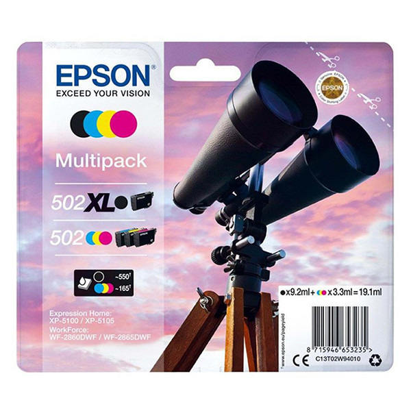 Epson 502XL BK + 502 C/M/Y multipack (d'origine) C13T02W94010 652028 - 1