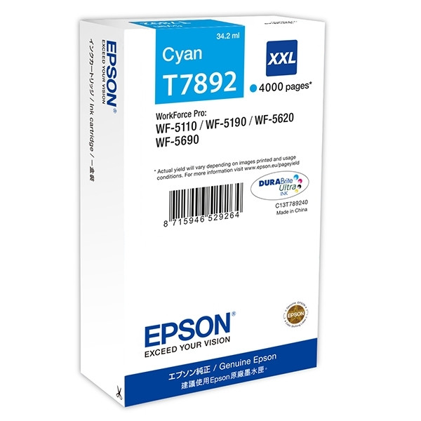 Epson T7892 cartouche d'encre cyan capacité extra-haute (d'origine) C13T789240 026662 - 1