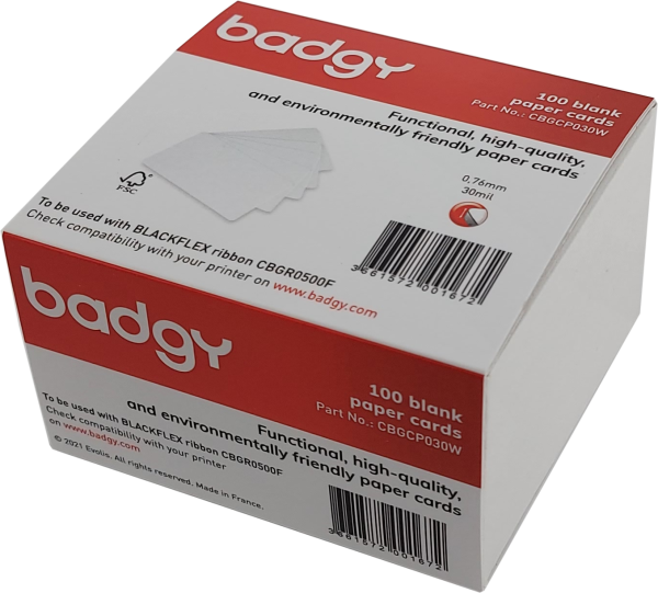 Evolis Badgy cartes en papier 0,76 mm (100 pièces) CBGCP030W 219837 - 1