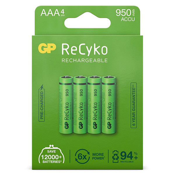 GP 950 ReCyko AAA / HR03 Ni-MH pile rechargeable (4 pièces) AAA HR03 HR3 AGP00115 - 1