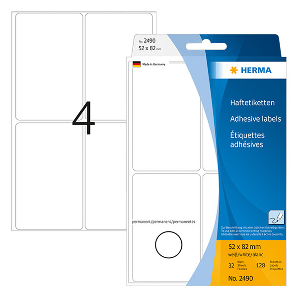 Herma 2490 étiquettes multi-usages 52 x 82 mm (128 étiquettes) - blanc 2490 230436 - 1