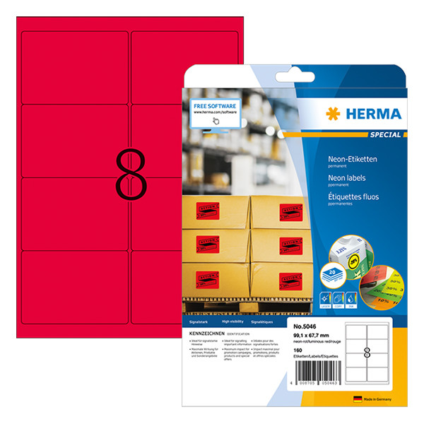 Herma 5046 étiquettes fluo A4 99,1 x 67,7 mm adhésif permanent (160 étiquettes) - rouge fluo 5046 230523 - 1