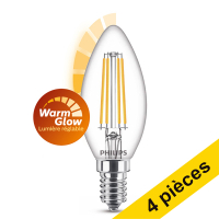 Offre : 4x Philips E14 ampoule LED à filament bougie WarmGlow dimmable 3,4W (40W)